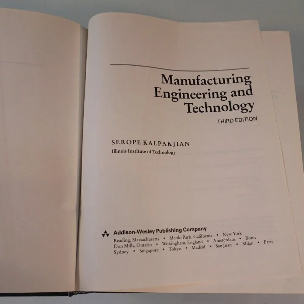 Manufacturing Engineering and Technology by Kalpakjian 1995 Hardcover 3rd Ed
